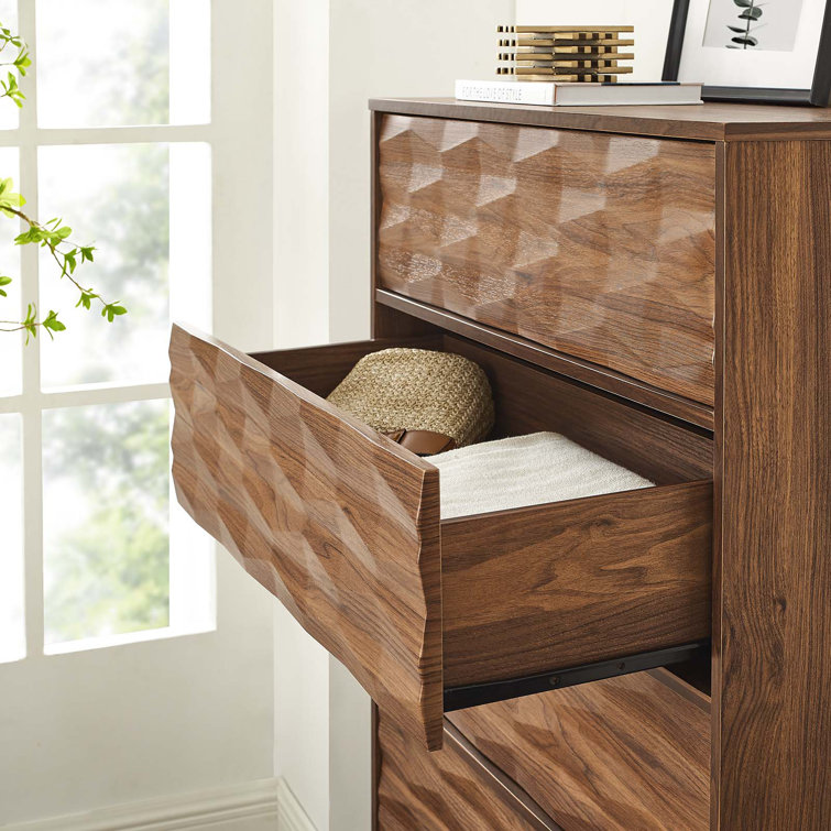 Walnut 5-Drawer Chest with Grooved Wave Design