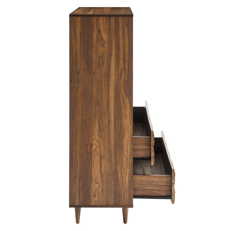 Walnut 5-Drawer Chest with Grooved Wave Design
