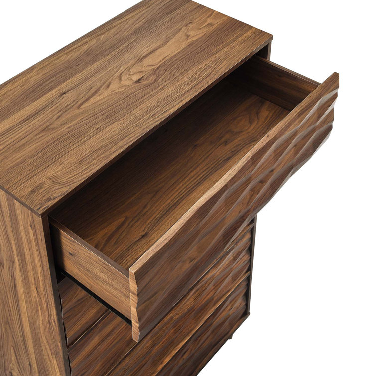Walnut 5-Drawer Chest with Grooved Wave Design