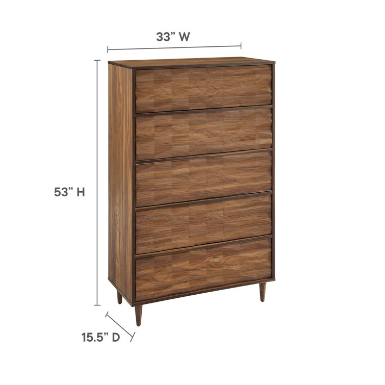Walnut 5-Drawer Chest with Grooved Wave Design