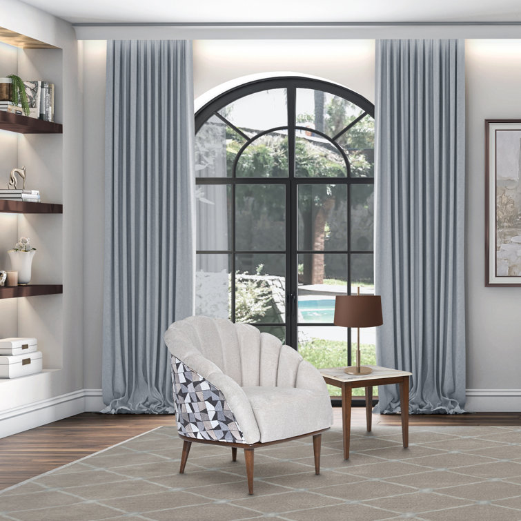 Contemporary Gray Geometric Chenille Accent Chair with Warm Walnut Frame