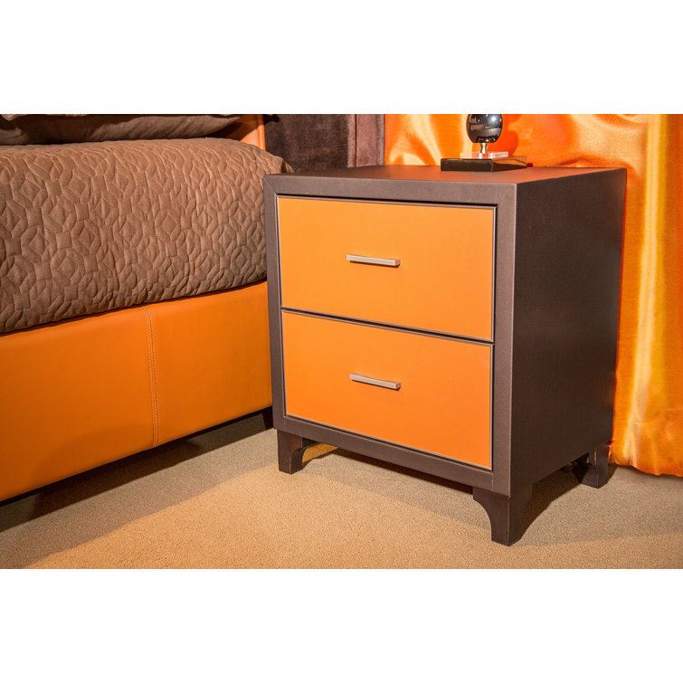 Diablo Orange and Brown 2-Drawer Transitional Nightstand