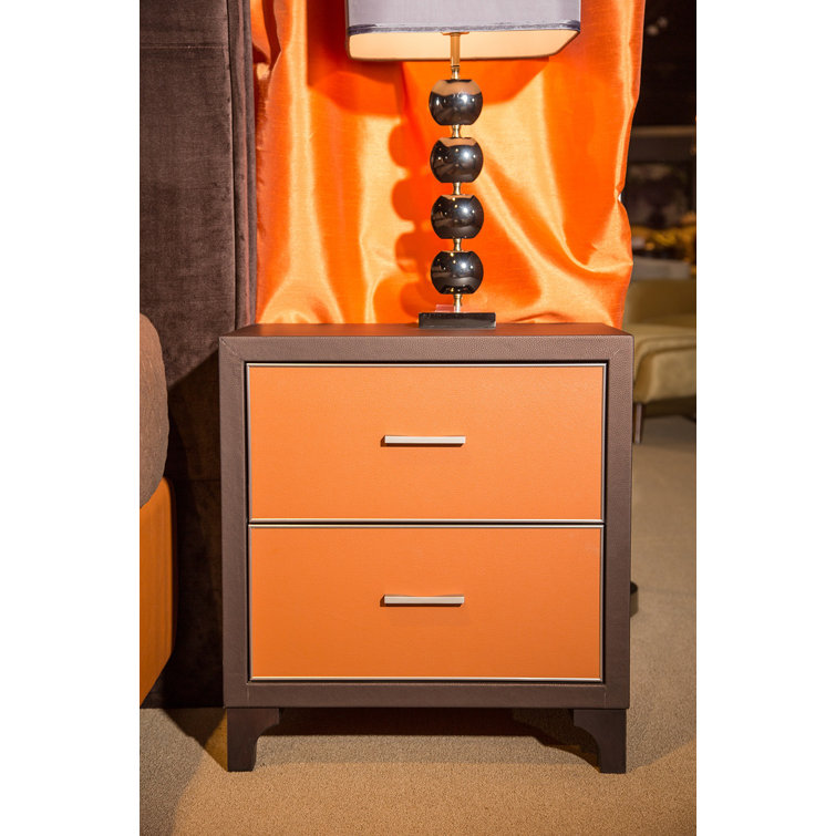 Diablo Orange and Brown 2-Drawer Transitional Nightstand
