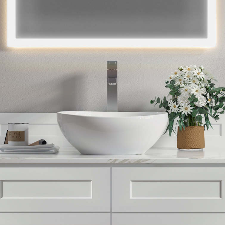 Sinber 16'' White Oval Ceramic Bathroom Vessel Sink