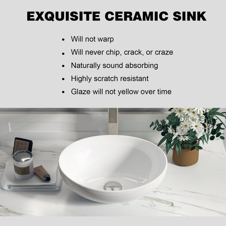 Sinber 16'' White Oval Ceramic Bathroom Vessel Sink