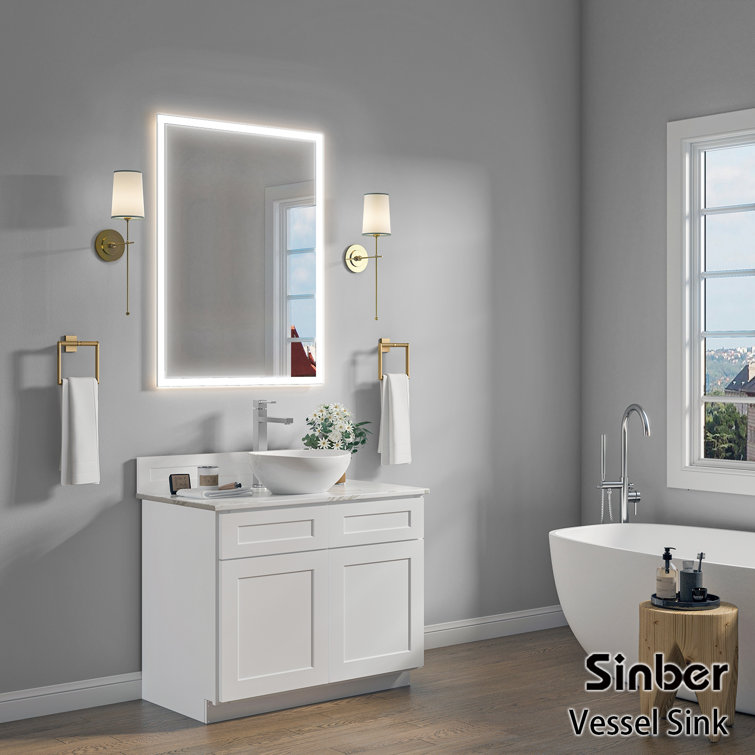 Sinber 16'' White Oval Ceramic Bathroom Vessel Sink