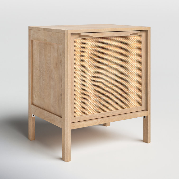 Natural Cane and Wood Rectangular Nightstand with Shelf