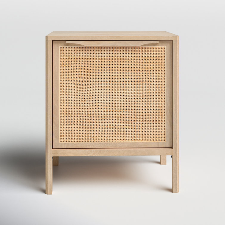Natural Cane and Wood Rectangular Nightstand with Shelf