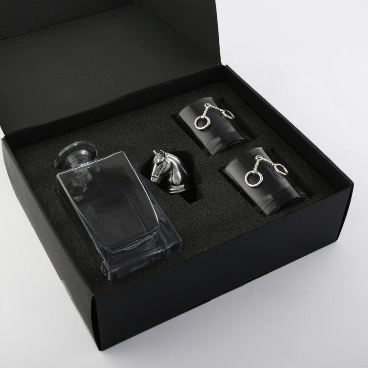 Equestrian Glass Whiskey Decanter Set with Horse Head Stopper