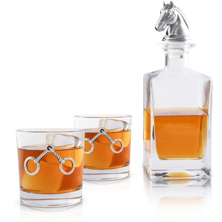 Equestrian Glass Whiskey Decanter Set with Horse Head Stopper