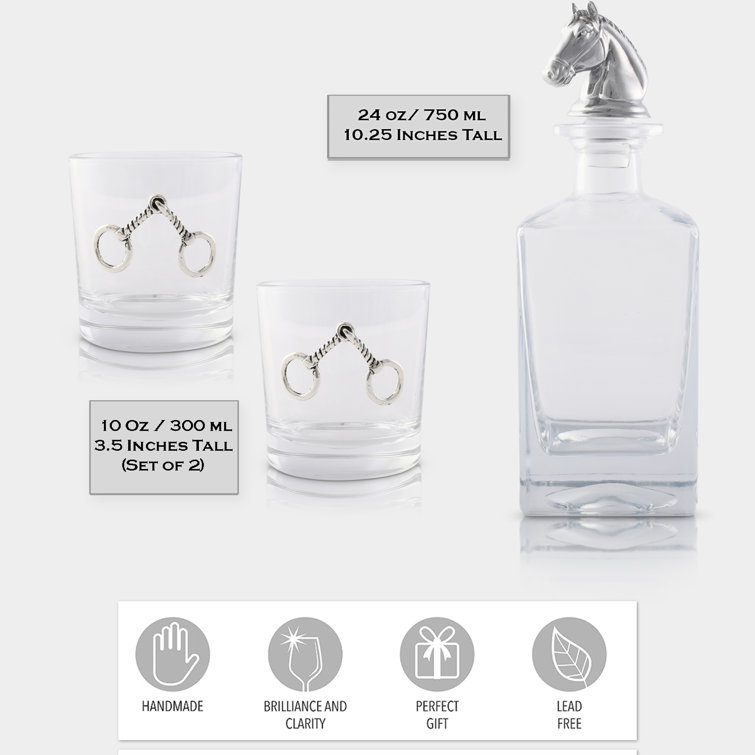 Equestrian Glass Whiskey Decanter Set with Horse Head Stopper