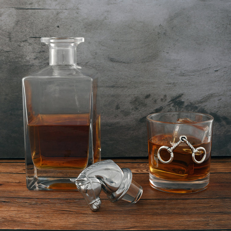 Equestrian Glass Whiskey Decanter Set with Horse Head Stopper
