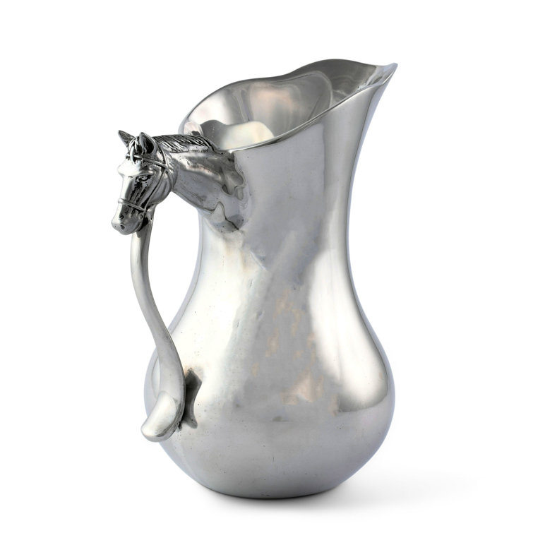 Elegant Silver Aluminum Horse Head Pitcher, 9-inch