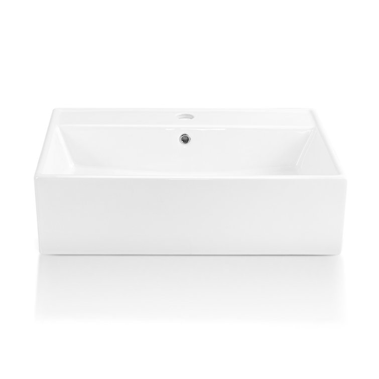 24" White Rectangular Ceramic Countertop Vessel Sink
