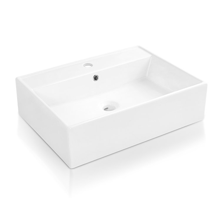24" White Rectangular Ceramic Countertop Vessel Sink