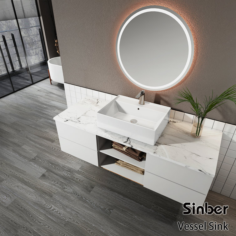 24" White Rectangular Ceramic Countertop Vessel Sink