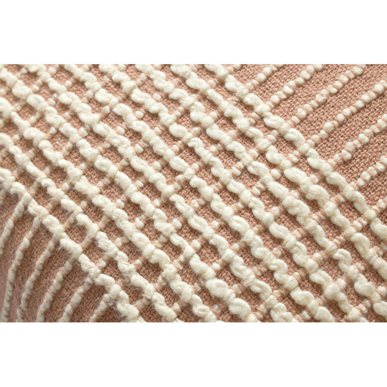 Blush and Beige Striped 18'' Cotton Pillow with Poly Insert
