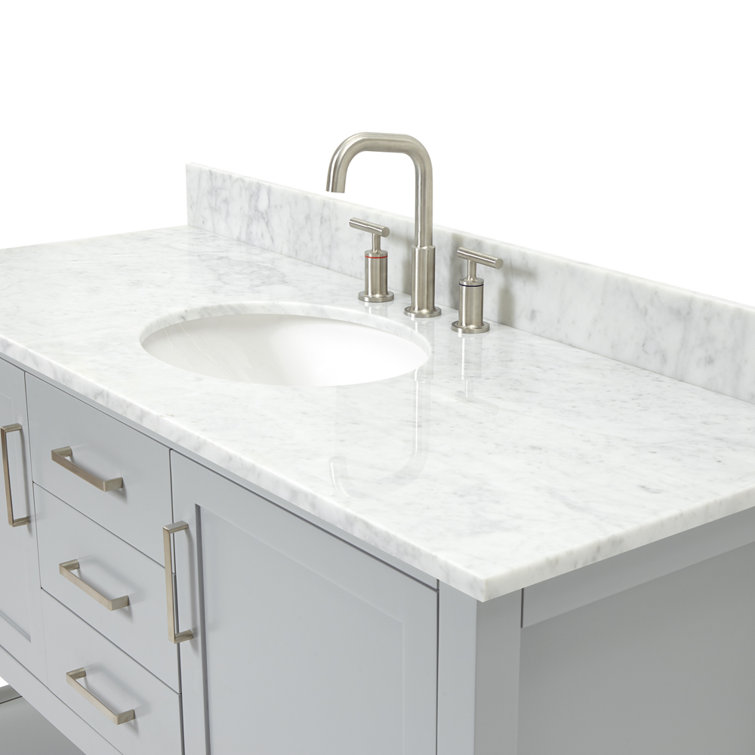 Midnight Blue Single Vanity with White Marble Top, 55"