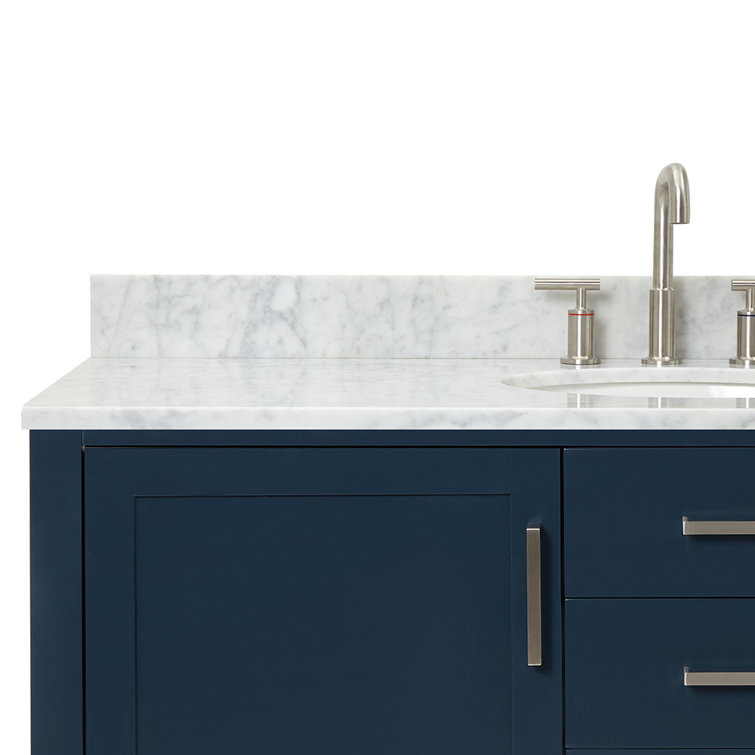 Midnight Blue Single Vanity with White Marble Top, 55"