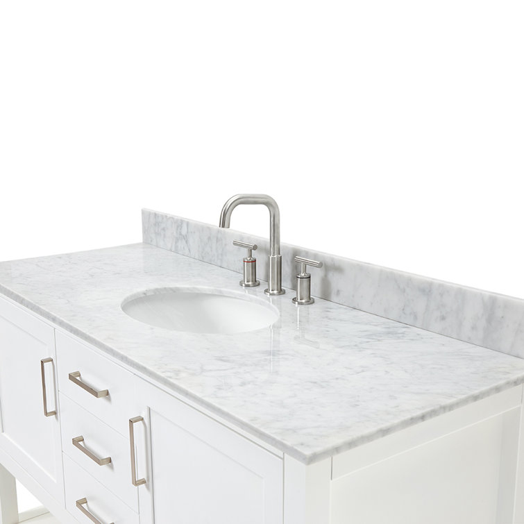 Midnight Blue Single Vanity with White Marble Top, 55"