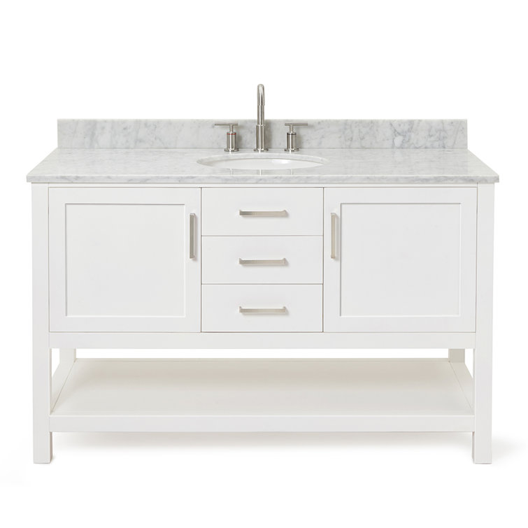 Midnight Blue Single Vanity with White Marble Top, 55"