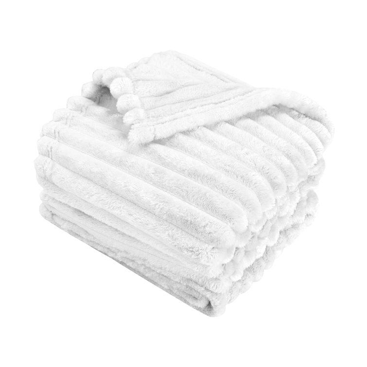 Catalonia Cozy Fleece Throw Blanket, White 50"x60", All-Season Comfort