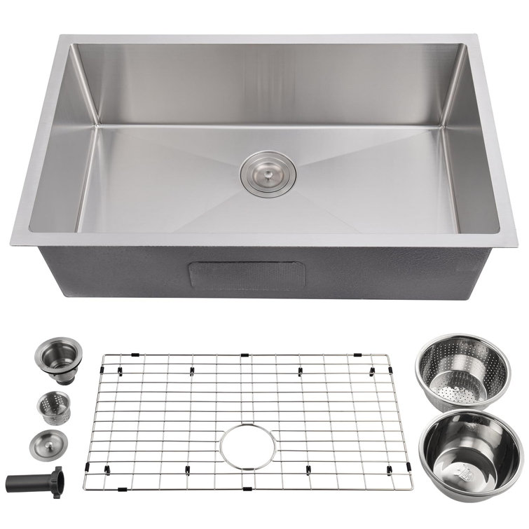 32'' Undermount Single Bowl Stainless Steel Kitchen Sink with Accessories
