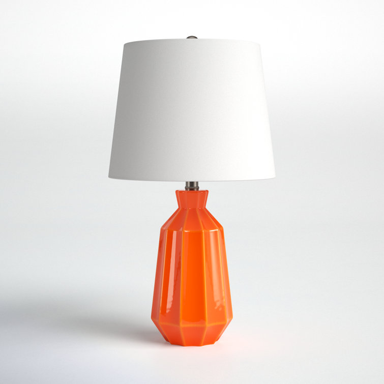 Orange Ceramic Table Lamp with White Linen Shade