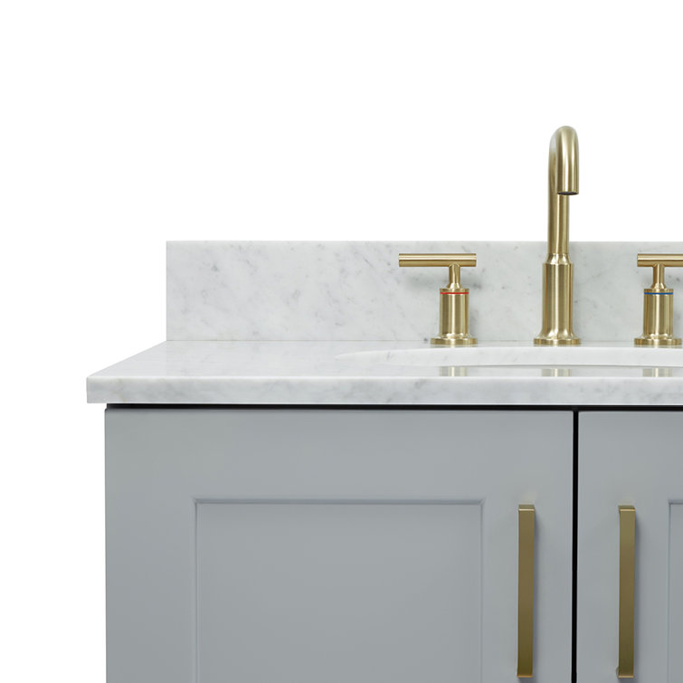 Gray Double Freestanding Vanity with Carrara Marble Top
