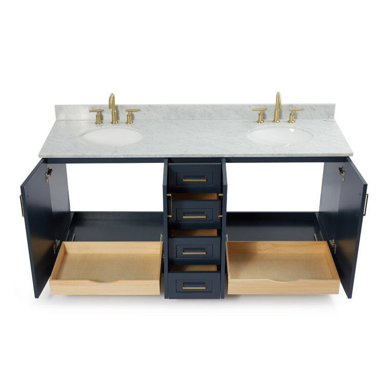 Midnight Blue Double Sink Bathroom Vanity with Marble Top