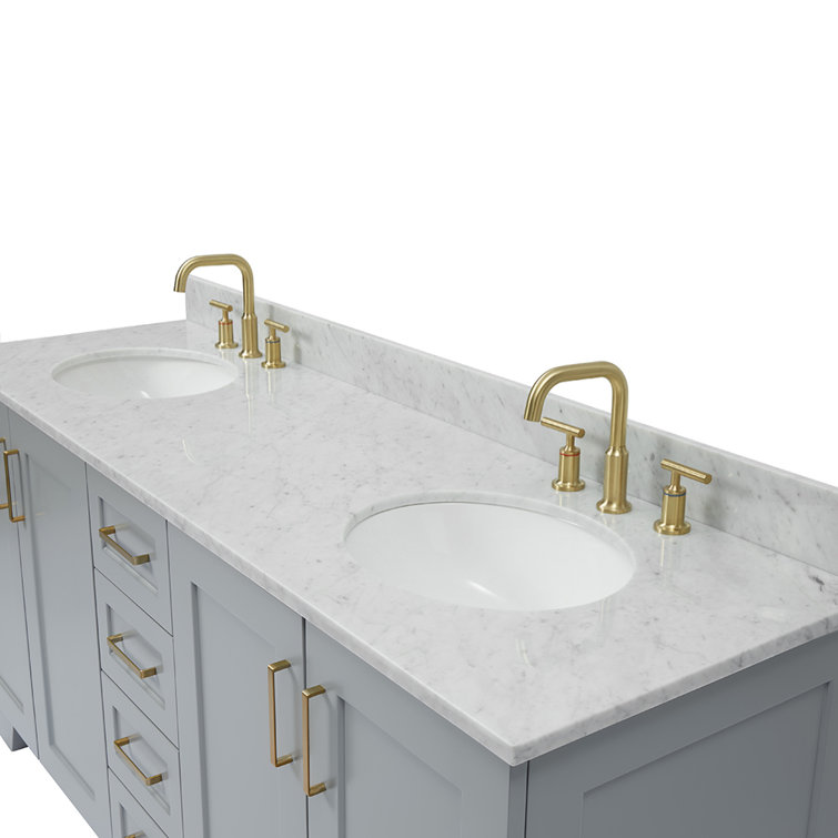Gray Double Freestanding Vanity with Carrara Marble Top