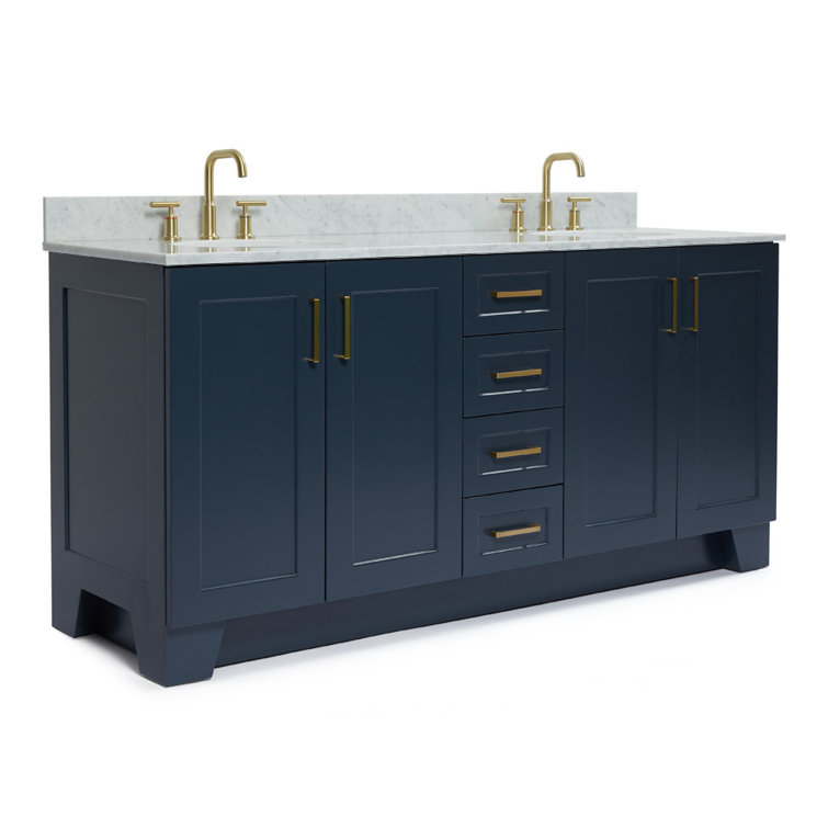 Midnight Blue Double Sink Bathroom Vanity with Marble Top