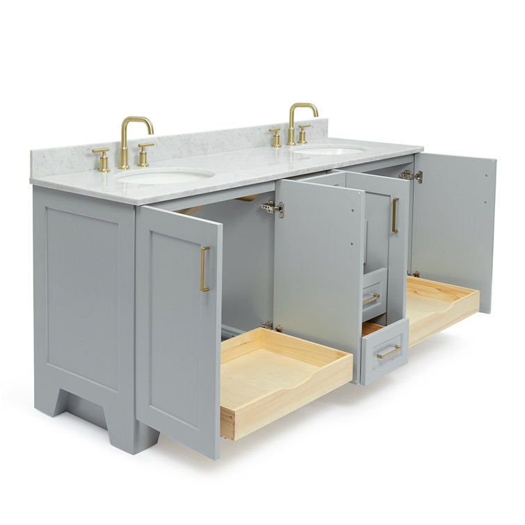 Gray Double Freestanding Vanity with Carrara Marble Top