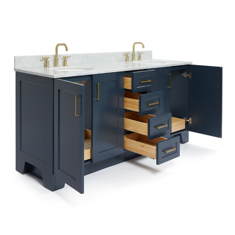Midnight Blue Double Sink Bathroom Vanity with Marble Top