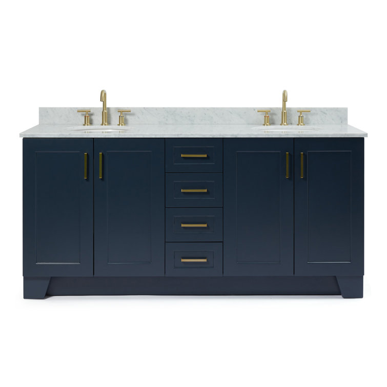Midnight Blue Double Sink Bathroom Vanity with Marble Top
