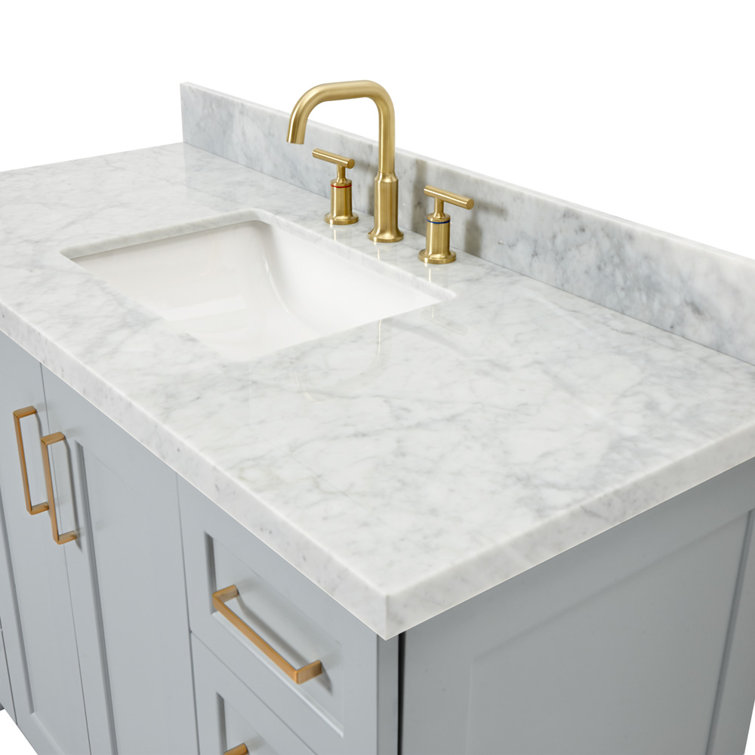 Gray Freestanding Single Sink Vanity with Marble Top