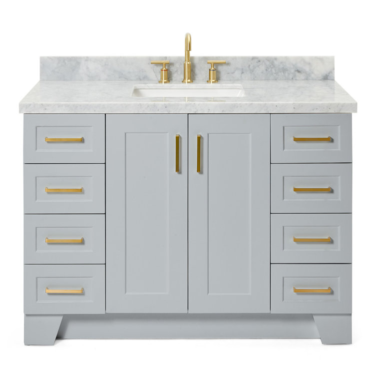 Gray Freestanding Single Sink Vanity with Marble Top