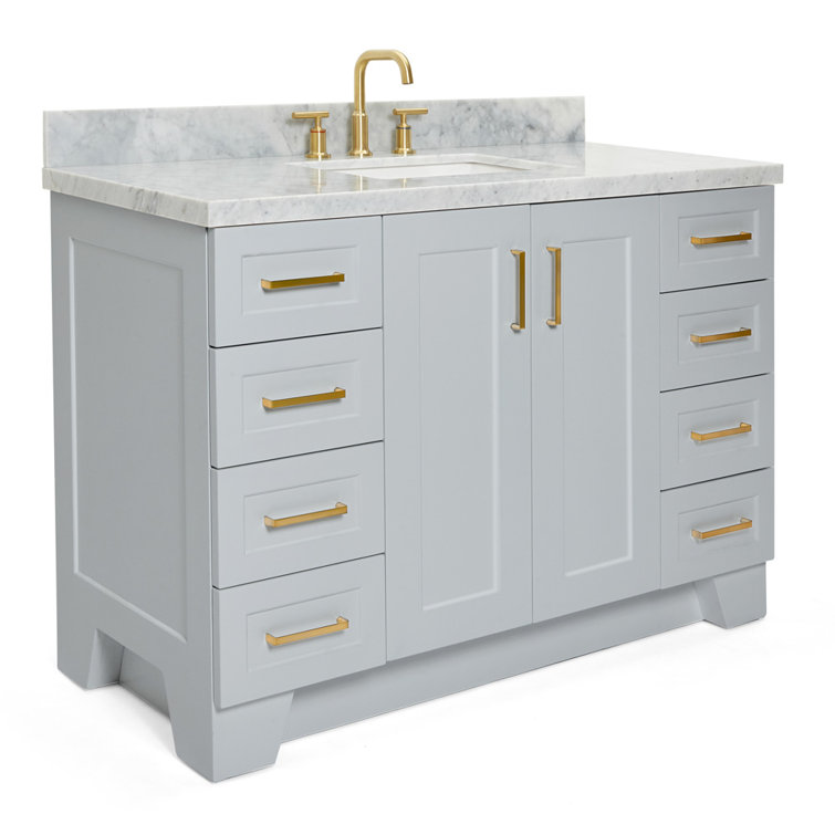 Gray Freestanding Single Sink Vanity with Marble Top