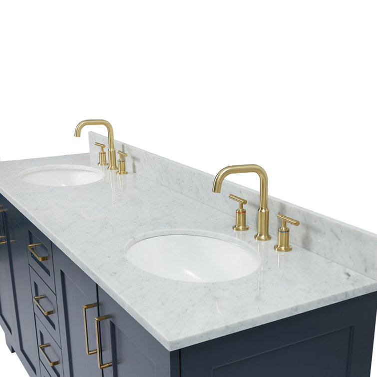 Midnight Blue Double Sink Bathroom Vanity with Marble Top
