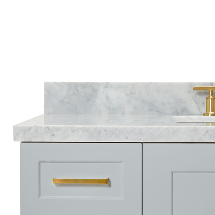 Gray Freestanding Single Sink Vanity with Marble Top