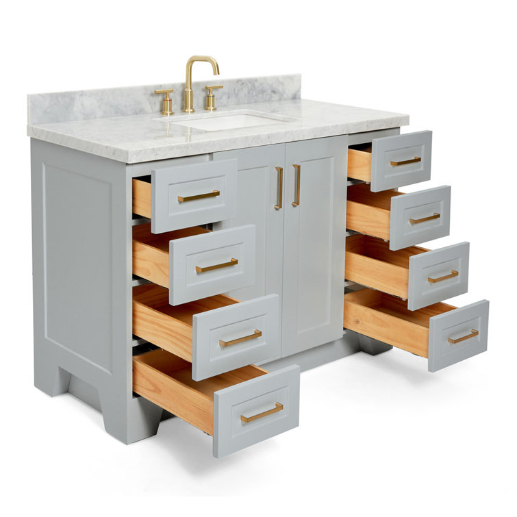 Gray Freestanding Single Sink Vanity with Marble Top