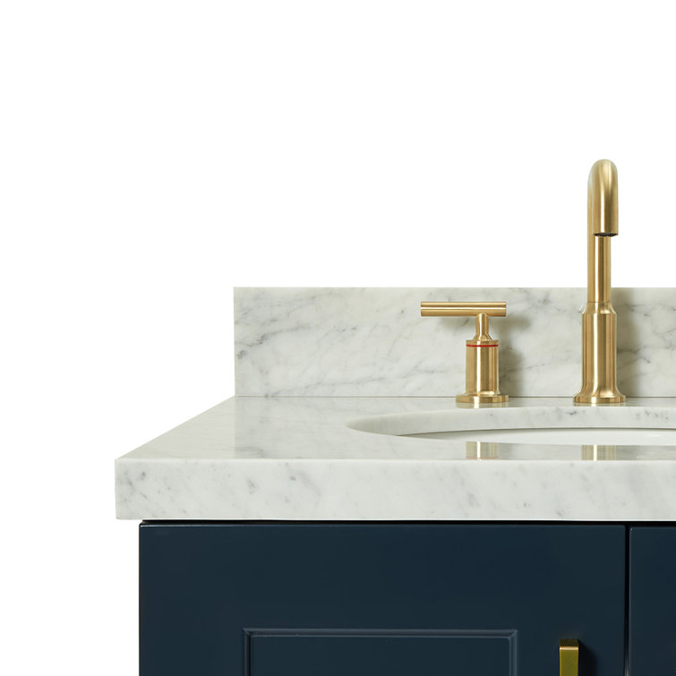 Midnight Blue Marble Top Single Sink Vanity with Gold Hardware