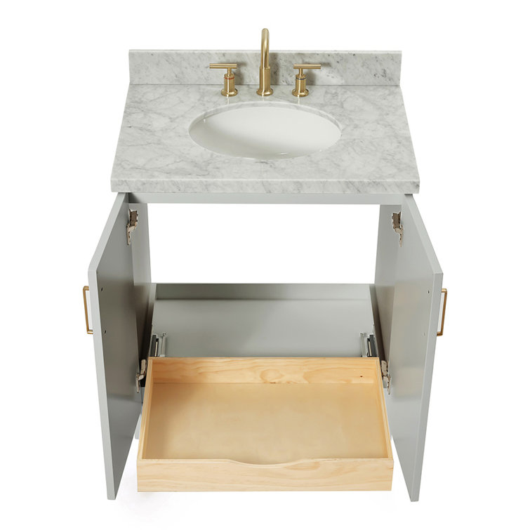 Gray Wood Single Basin Vanity with Marble Top
