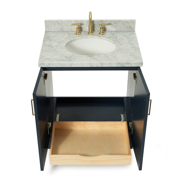 Midnight Blue Marble Top Single Sink Vanity with Gold Hardware