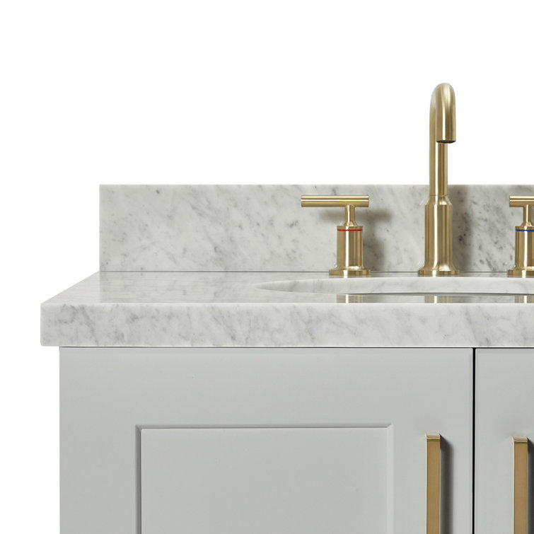 Gray Wood Single Basin Vanity with Marble Top