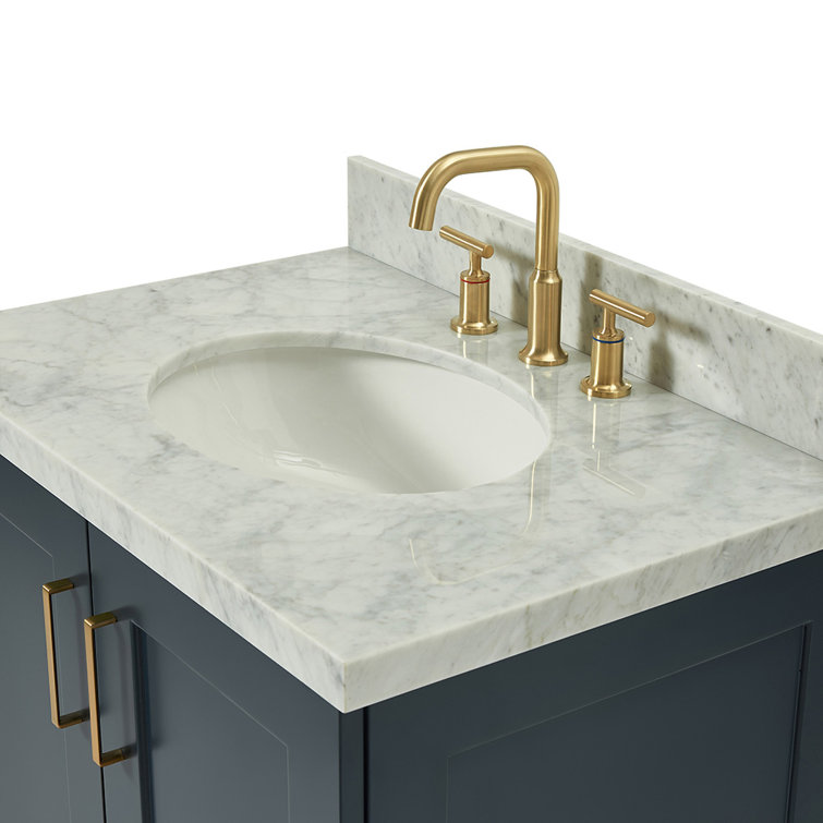 Midnight Blue Marble Top Single Sink Vanity with Gold Hardware