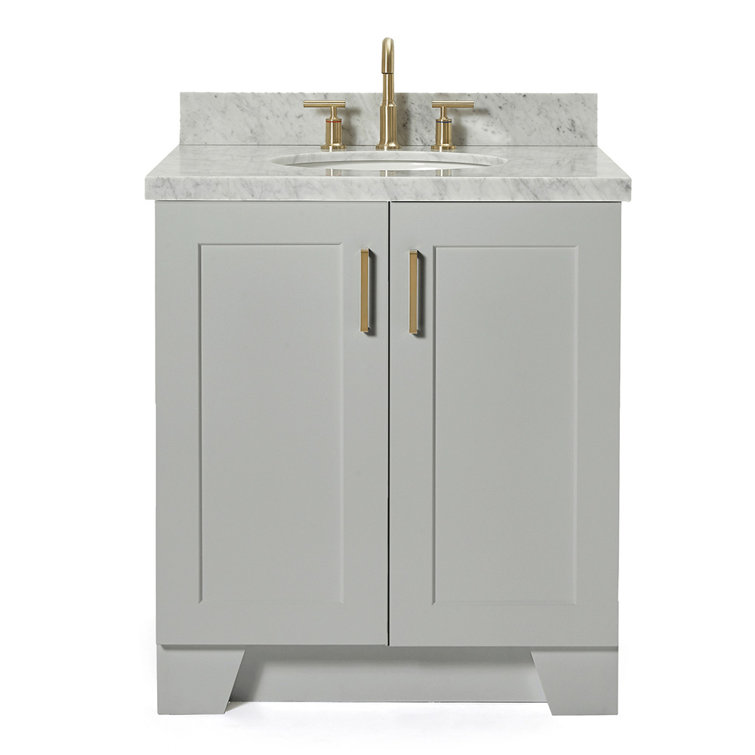 Gray Wood Single Basin Vanity with Marble Top