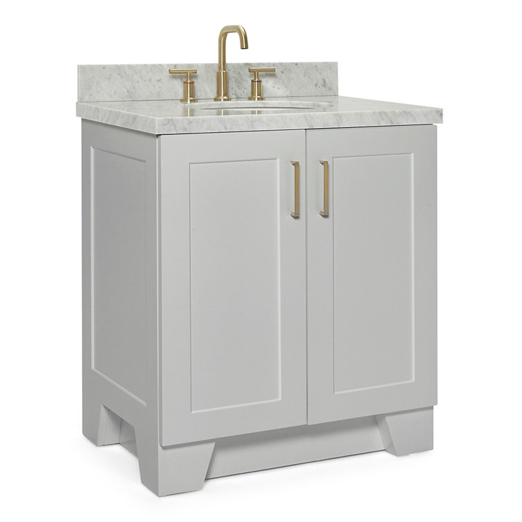 Gray Wood Single Basin Vanity with Marble Top