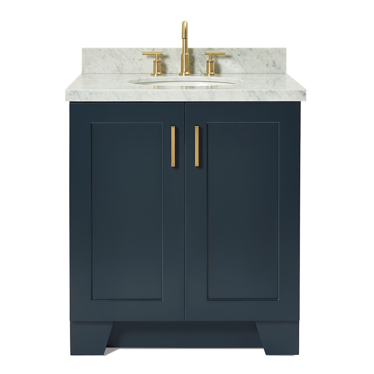 Midnight Blue Marble Top Single Sink Vanity with Gold Hardware