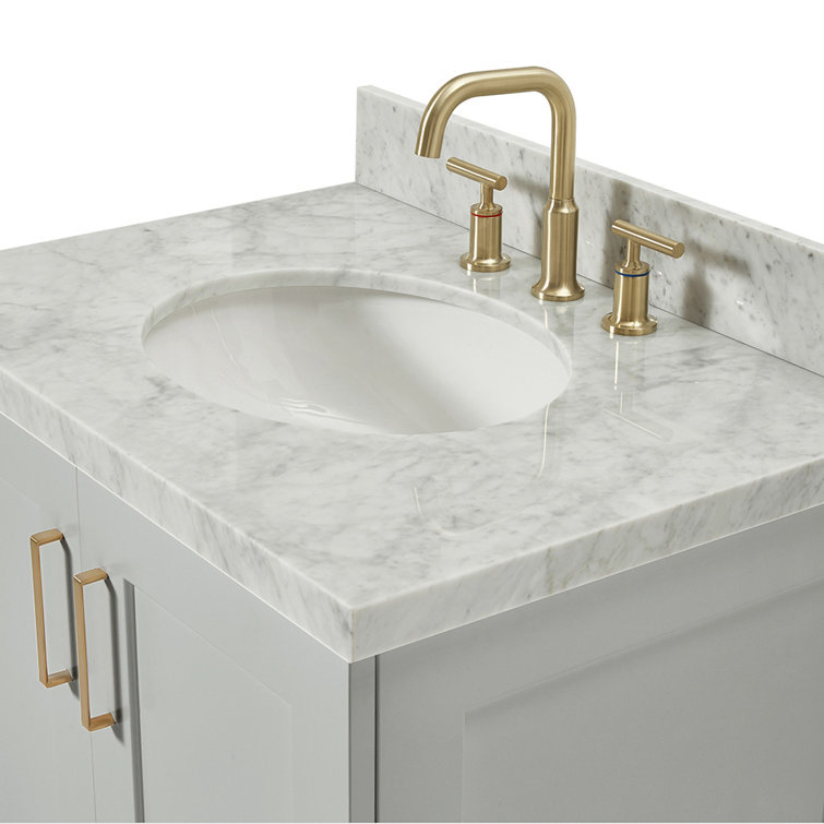 Gray Wood Single Basin Vanity with Marble Top